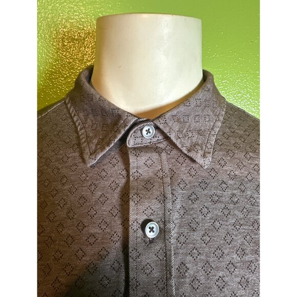Tasso Elba Mens XL Brown Patterned Long Sleeve Shirt  Supima Cotton Blend - Picture 6 of 6